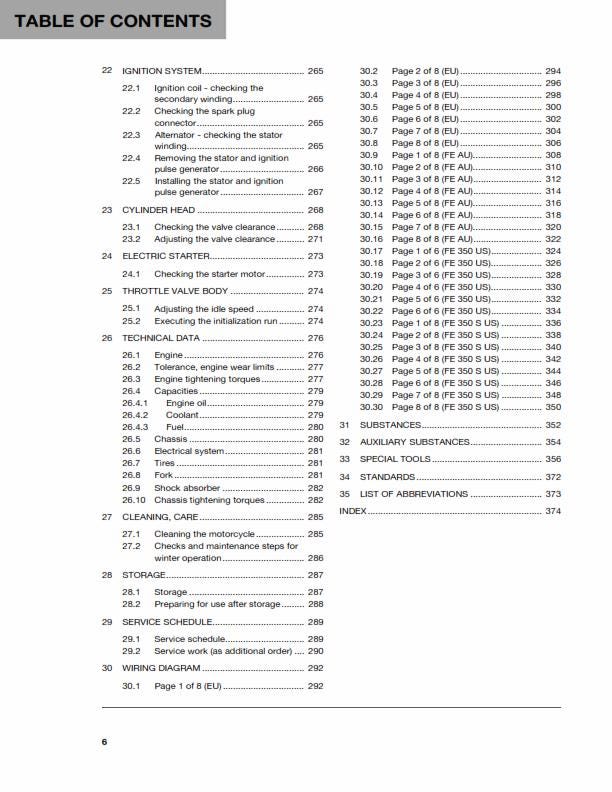 Husqvarna 2016 - FE 350 - Service Workshop Repair Manual