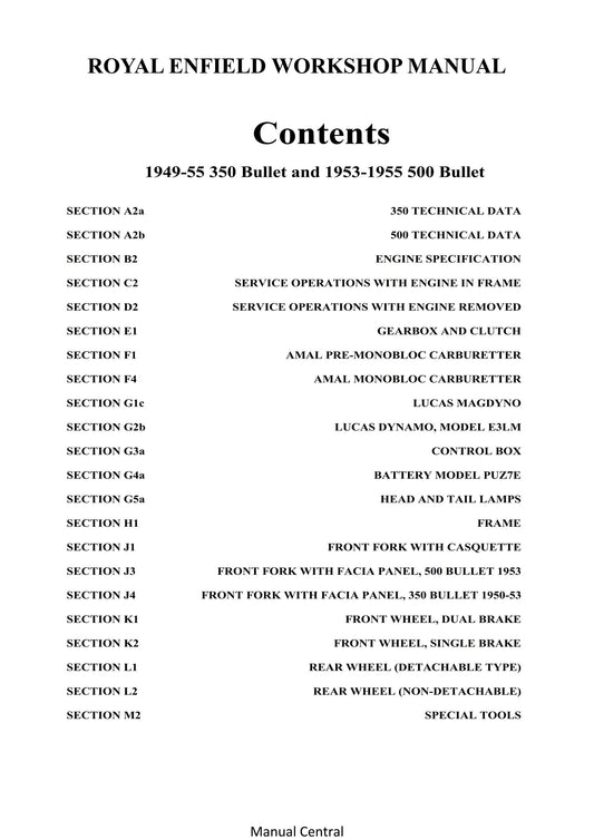 1949 to 1955 Royal Enfield 350 Bullet 1949-55, 500 Bullet 1953-55 - Workshop Service Repair Manual