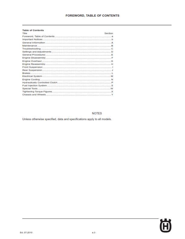 Husqvarna 2011 - TE TEi Tc Txci 250 250i 310 - Service Workshop Repair Manual
