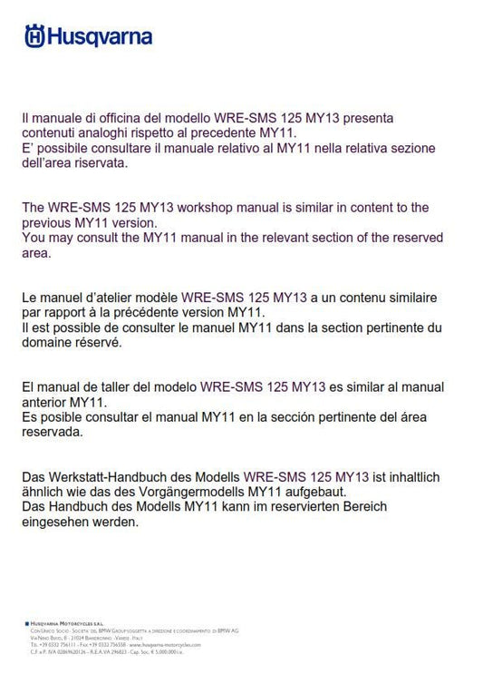 Husqvarna 2011 2012 2013 - WRE SMS 125 - Service Workshop Repair Manual