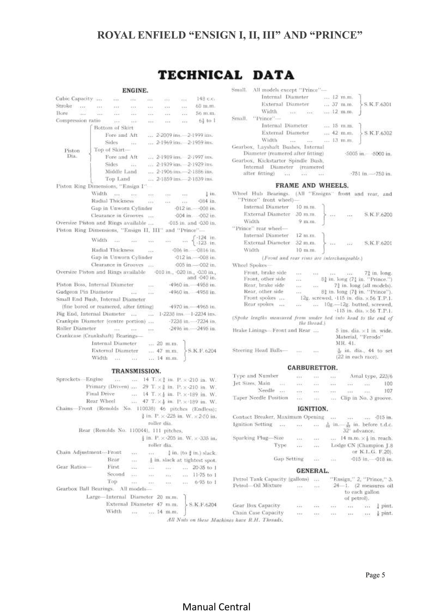 1953 to 1961 Royal Enfield 148cc Ensign I, II and III, 148cc Prince, Including Airflow Models - Workshop Service Repair Manual