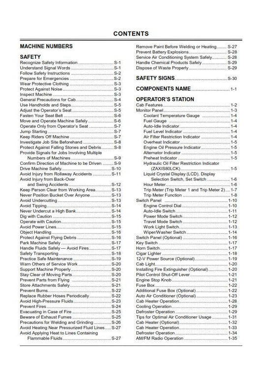 Hitachi Zaxis - 70 70lc 80sb 80sblc 85us - Operators Manual - Excavator