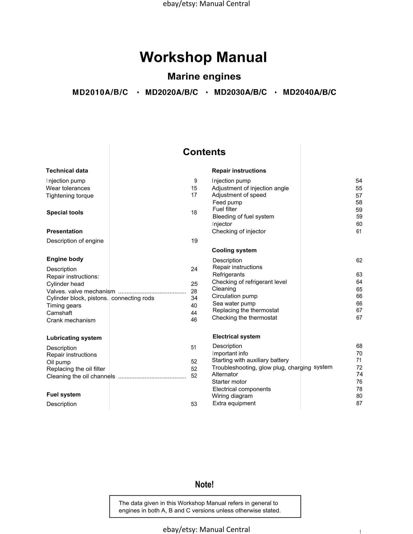 Volvo Penta - Engine - MD2010 MD2020 MD2030 MD2040 - Workshop Service Repair Manual