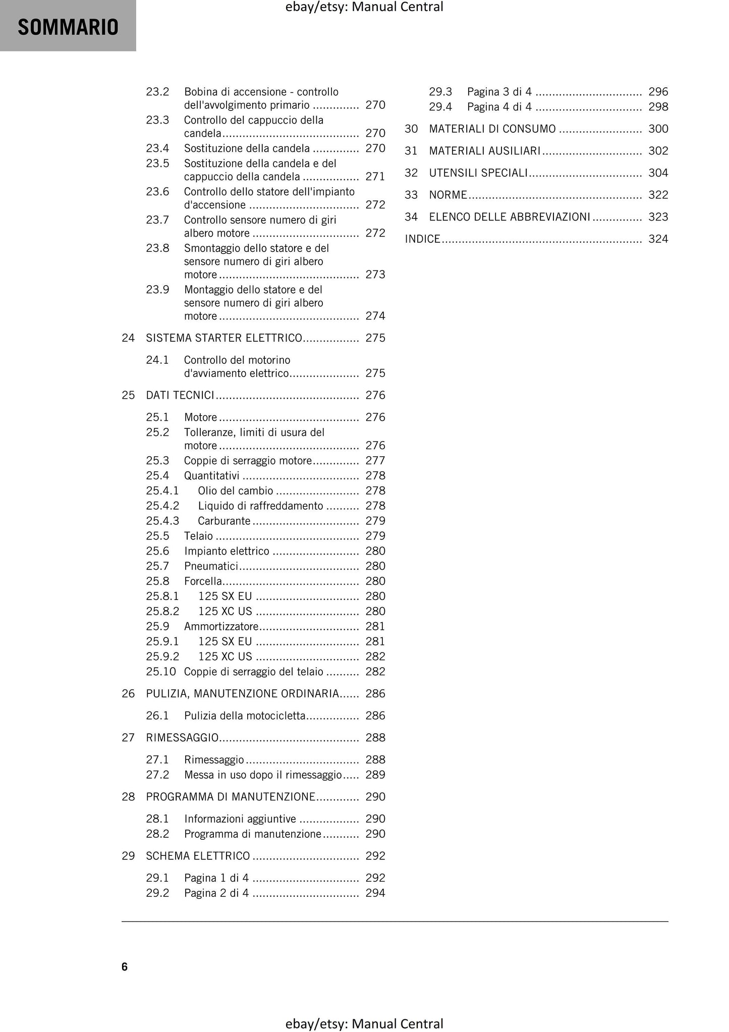 Italian Language - KTM 2023 - 125 Sx Xc - Manuale Di Riparazione