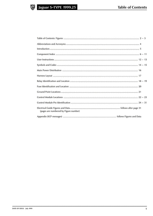 Jaguar S-Type - 1999.25 Model Year - Electrical Guide - Circuit Wiring Diagrams