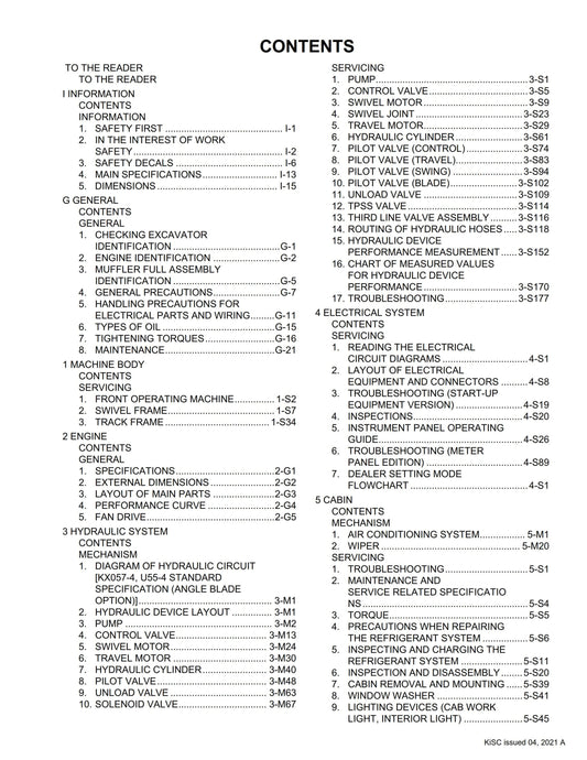 Kubota Excavator - KX057-4 U55-4 - Minor Change Edition 2021 - Service Chapter - Workshop Service Repair Manual