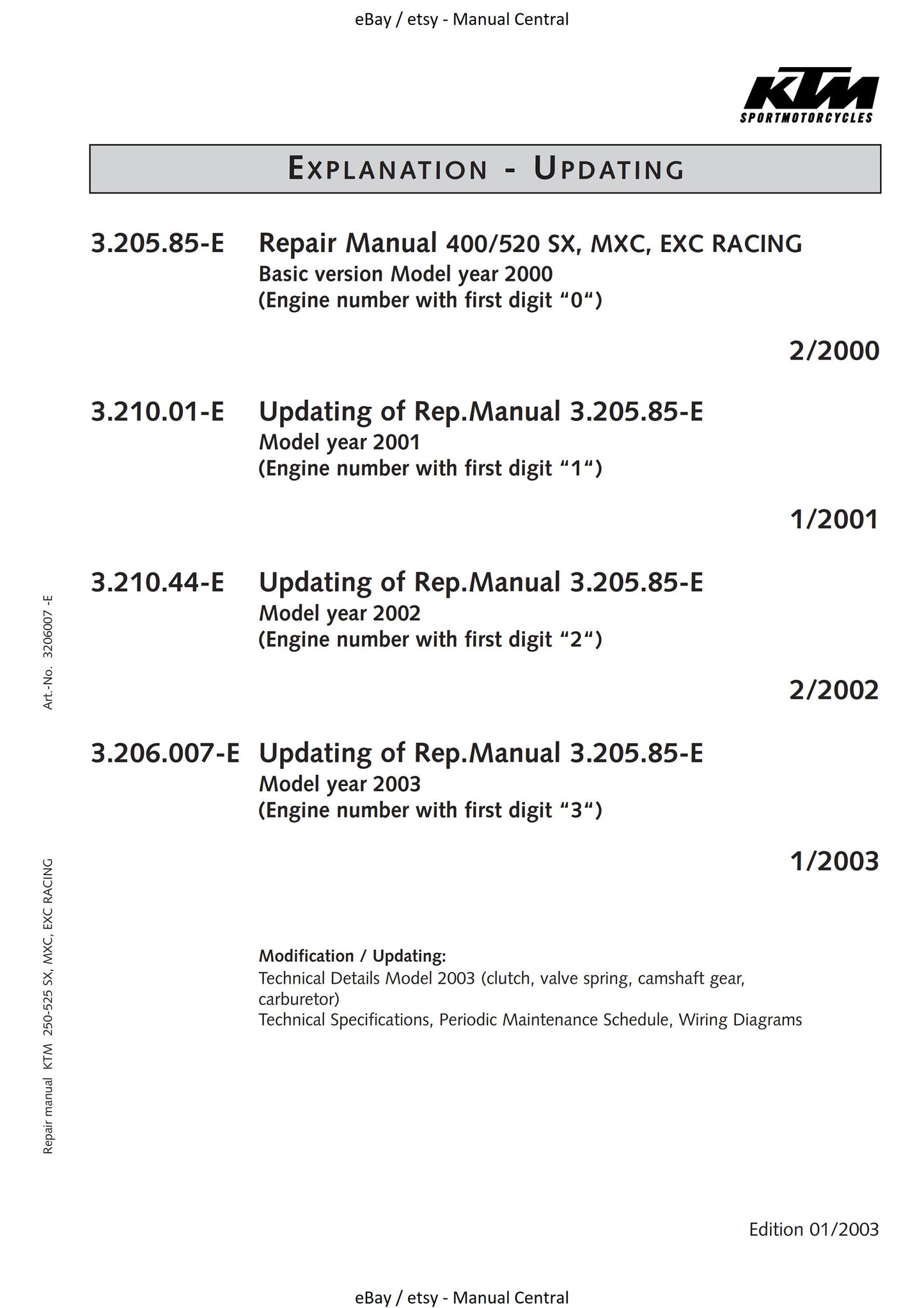 KTM 2000 2001 2002 2003 - 250 400 450 520 525 Sx Mxc Exc Racing - Engine Workshop Service Repair Manual