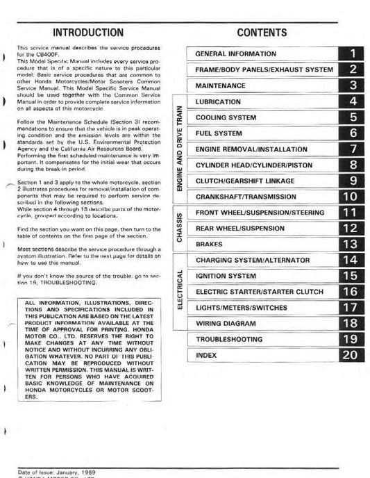 Honda CB400F CB1 - 1989 edition - Workshop Service Repair Manual