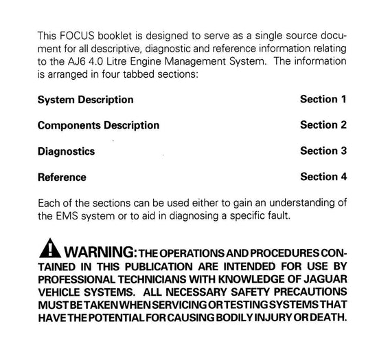 Jaguar Aj6 4.0L Engine Management System OBD I - Diagnostic Guide