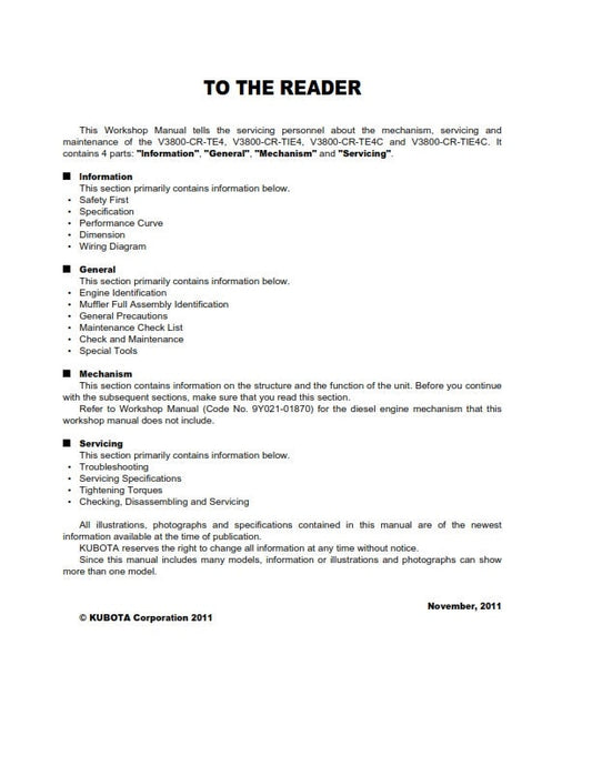 Kubota Diesel Engine - v3800-cr-te4 v3800-cr-tie4 v3800-cr-te4c v3800-cr-tie4c - Workshop Service Repair Manual