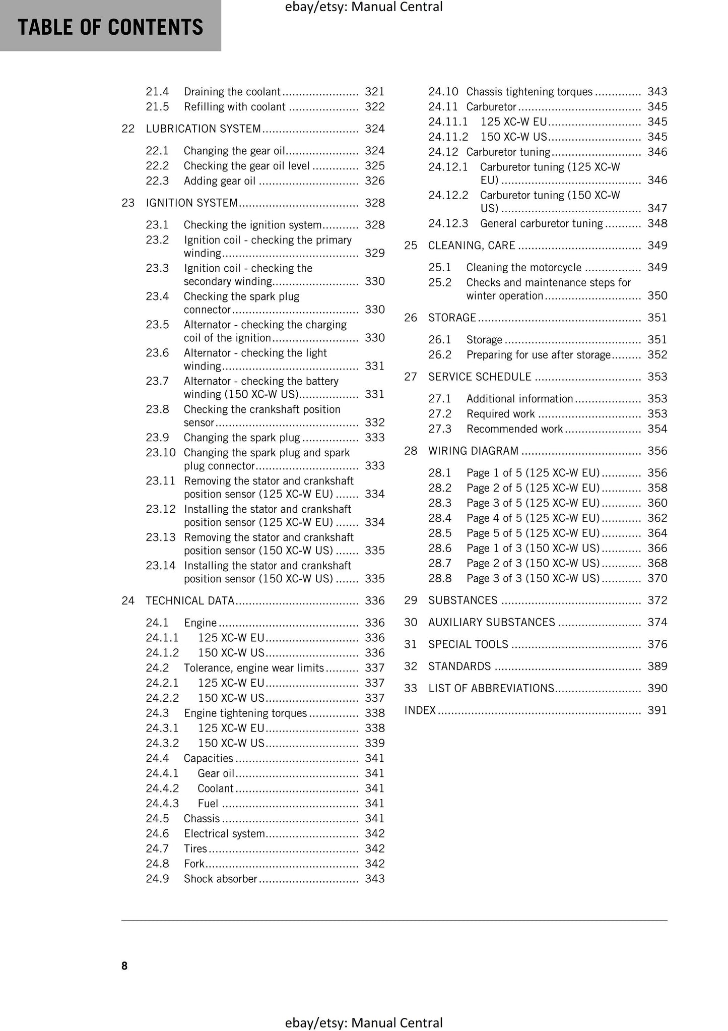 KTM 2019 - 125 150 XC-W - Service Workshop Repair Manual