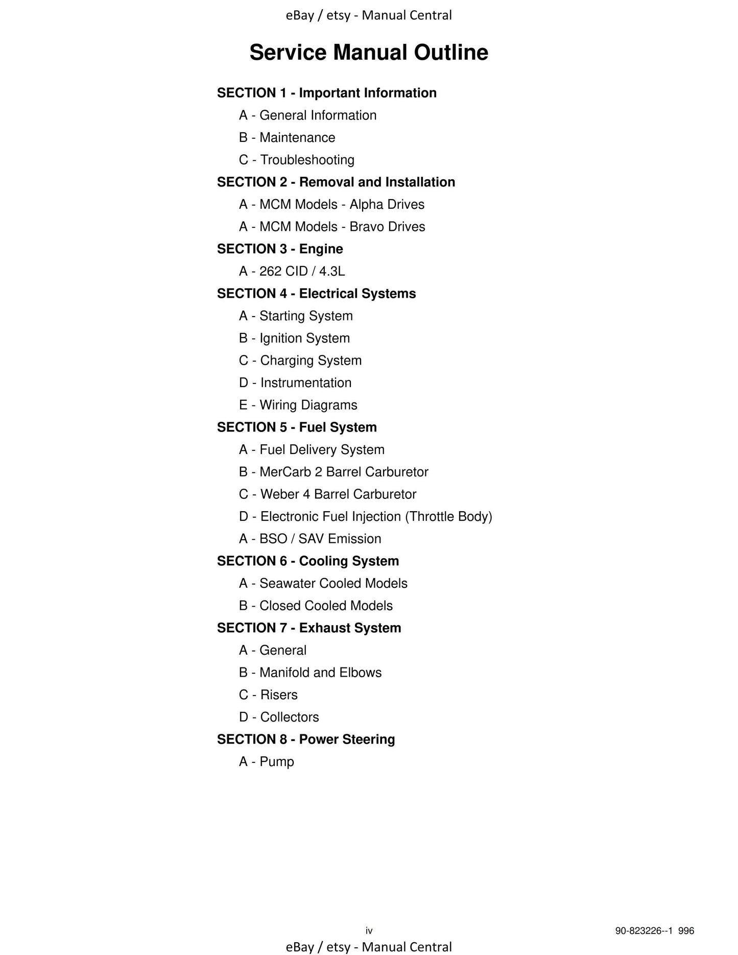 Mercury Mercruiser Service Manual 18 - Marine Engines GM V-6 262 CID (4.3L) Balance Shift Gen+ Engines