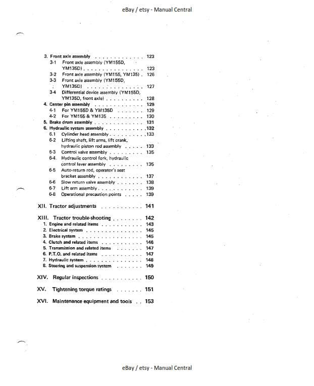 Yanmar Diesel Tractor - YM135 YM135D YM155 YM155D - Service Workshop Repair Manual