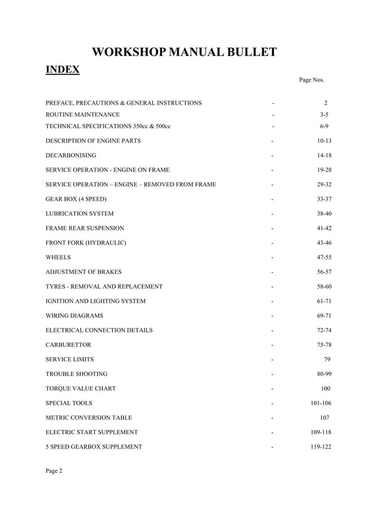 1989 - 2007 Royal Enfield 350 & 500 Bullet Workshop Maintenance Service Repair Manual