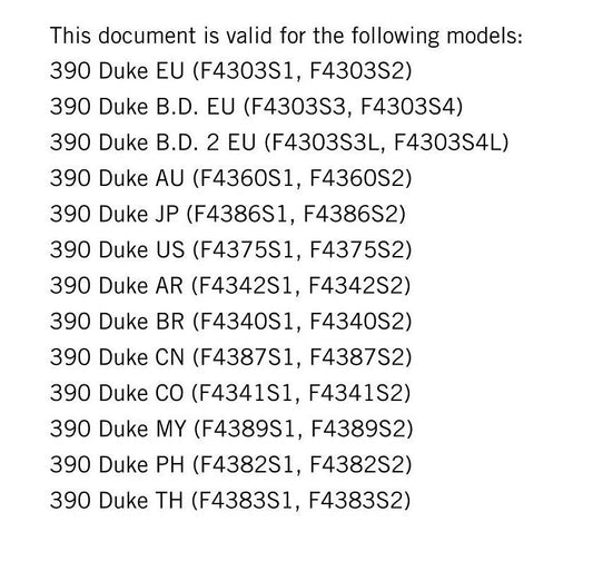 KTM 2019 - 390 Duke - Service Workshop Repair Manual