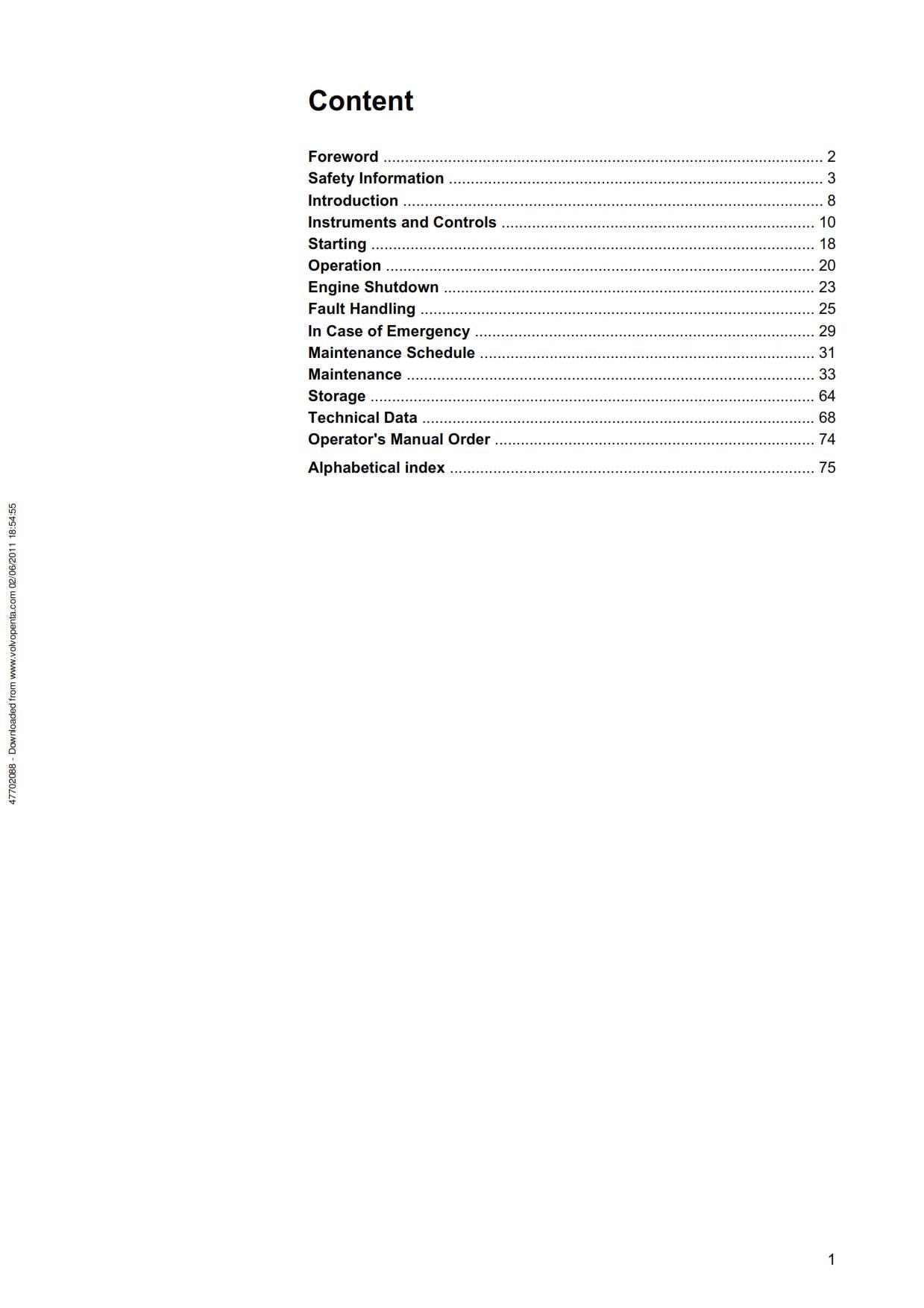 Volvo Penta - Owners Manual - D1 D2 Operator manual 2011