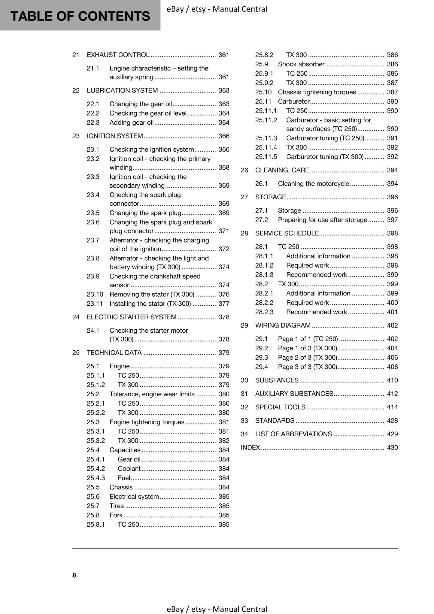 Husqvarna 2017 - TC 250 TX 300 - Service Workshop Repair Manual