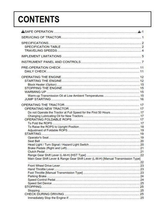 Kubota Tractor - B2320 B2620 B2920 Narrow - Operator Manual
