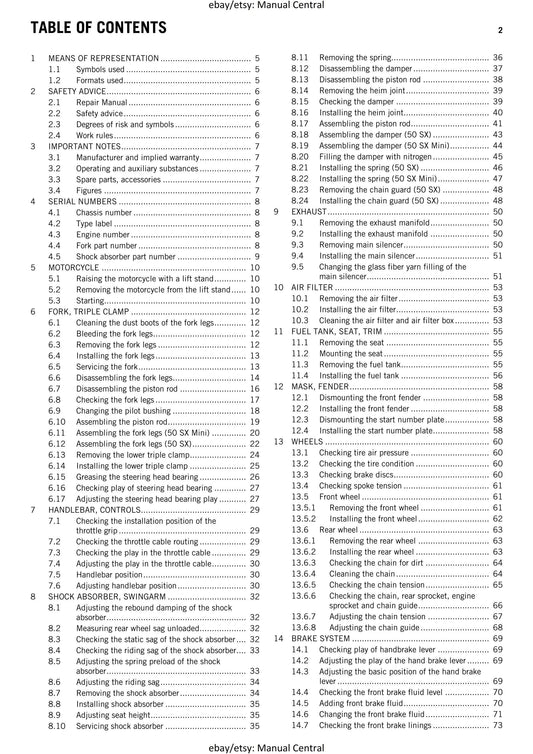 KTM 2015 - 50 SX MINI - Service Workshop Repair Manual