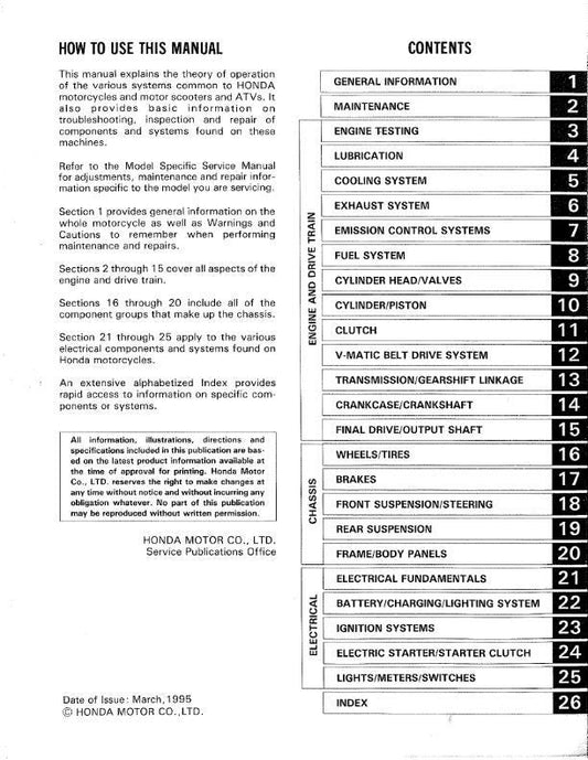 Honda Common Service Manual 1995 Edition - Motorcycles ATV Motor Scooters