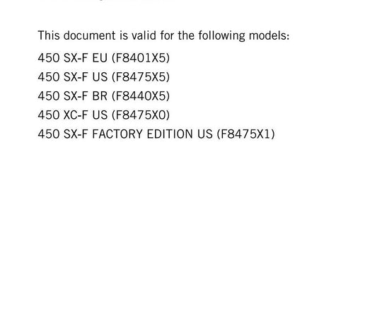 KTM 2024 - 450 Sx-f Xc-f Factory Edition - Service Workshop Repair Manual