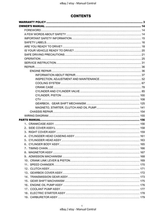 Joyner Off Road Vehicle - JNSZ250DN Owners Parts Manual