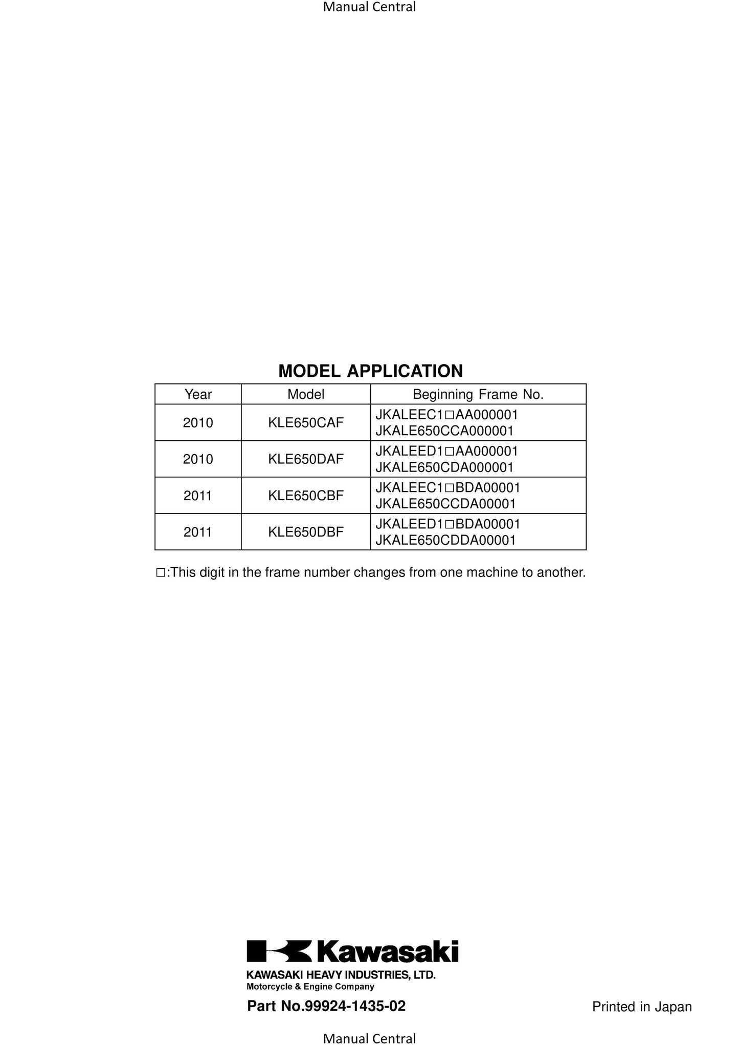 Kawasaki Versys ABS - 2010 2011 - KLE650CAF KLE650DAF KLE650CBF KLE650DBF Workshop Service Repair Manual