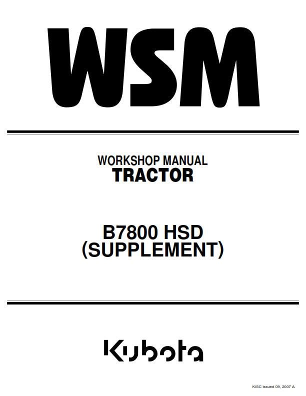 Kubota Tractor - B2410 B2710 B2910 B7800 HSD - Workshop Service Repair Manual