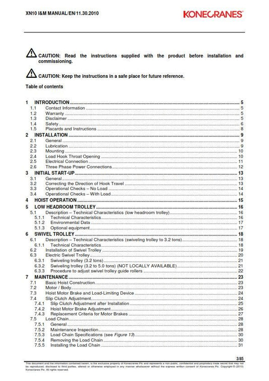 Konecranes - XN10 Chain Hoist - Installation & Maintenance Manual