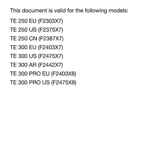Husqvarna 2024 - TE 250 300 PRO - Service Workshop Repair Manual