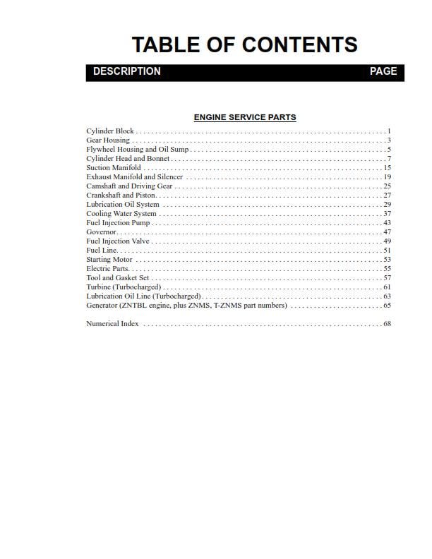 Yanmar 4TNV98 4TNV98T Znms Znms2 Zngt Zntbl Zxnms Zxnms2 - Engine Parts Manual