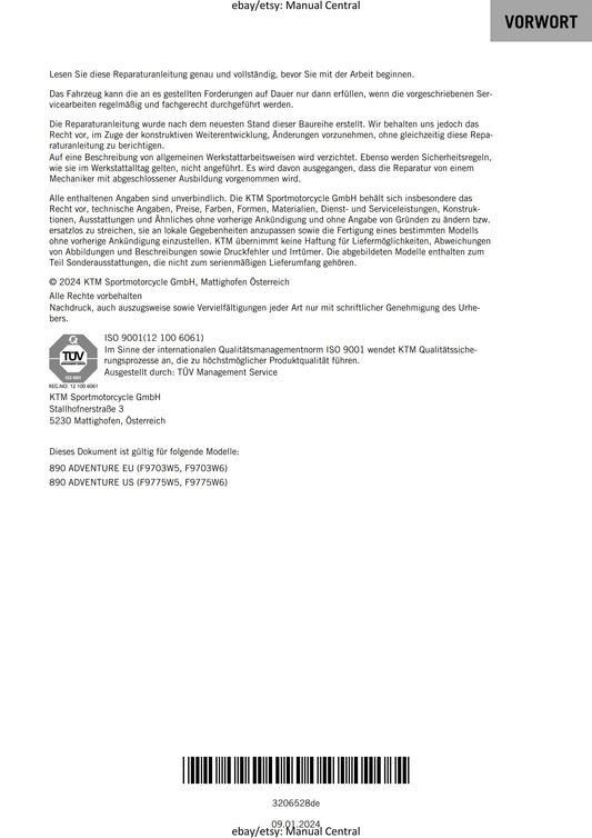 PDF - German Language - KTM 2023 - 890 Adventure - Reparaturanleitung - Service Workshop Repair Manual