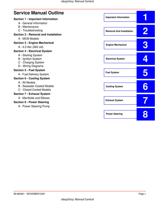 Mercury Mercruiser Service Manual 32 - 4.3L Gasoline Engine - SN 0M322781 & ABove -Nov 2001 Edition