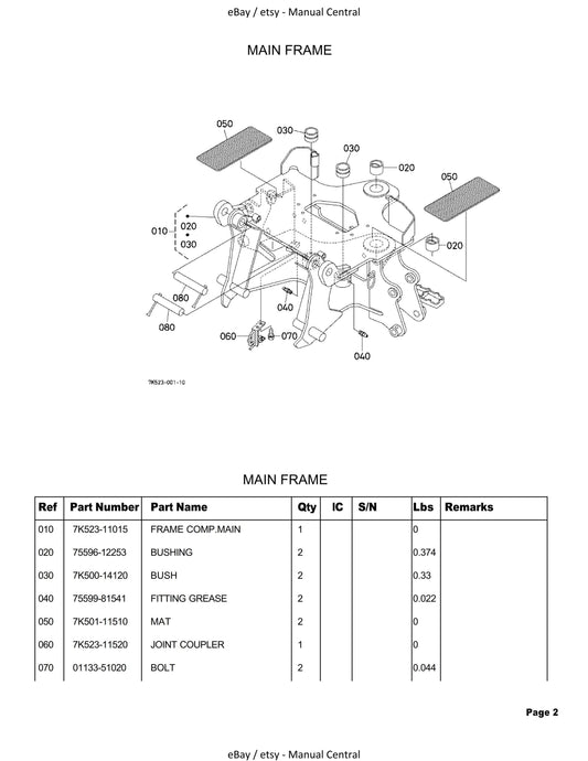 Kubota BT820 - Illustrated Parts Manual