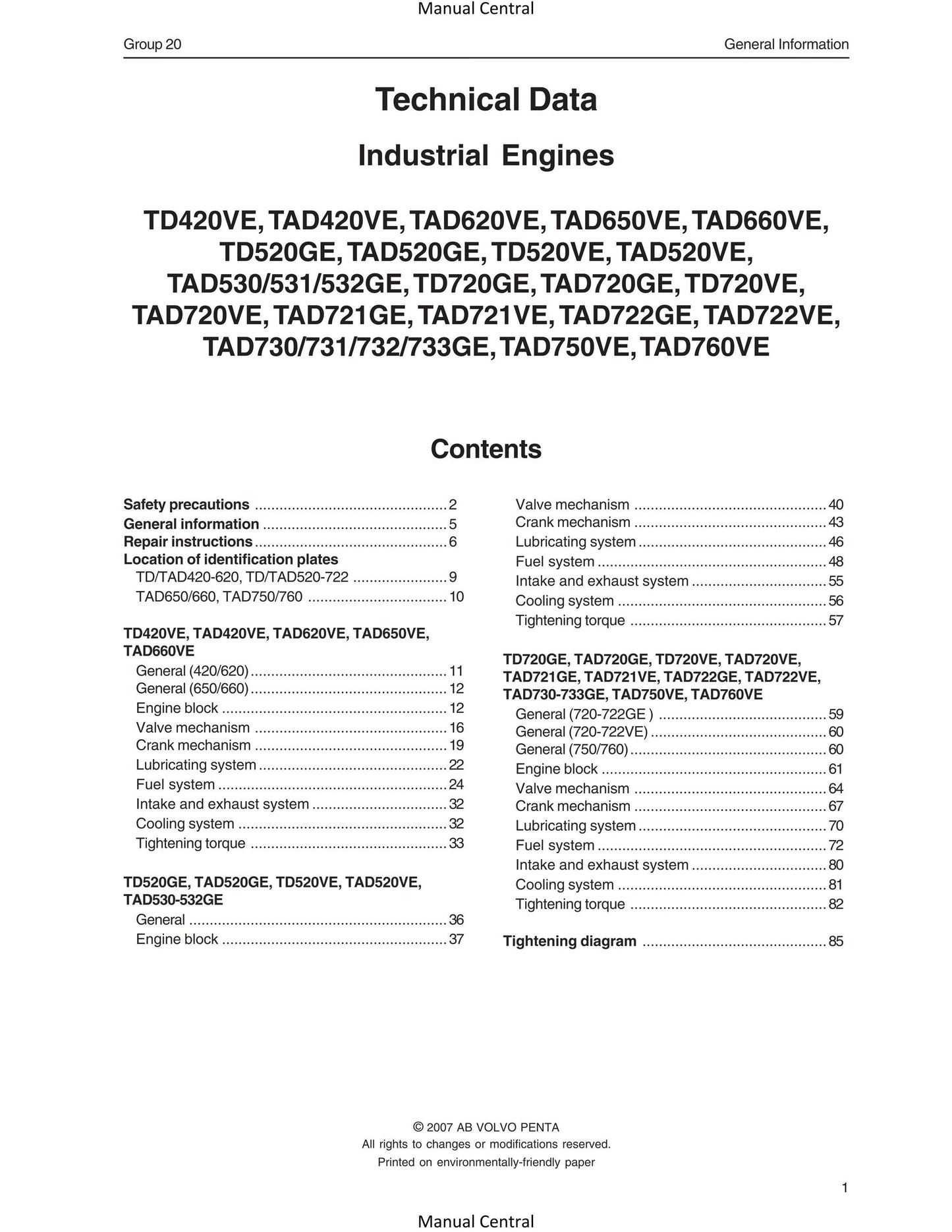 Volvo Penta - Technical Data - TD420 TAD420 TD520 TAD520 TAD530 TAD620 TAD650 TAD660 TD720 TAD720 TAD721 - Workshop Service Repair Manual