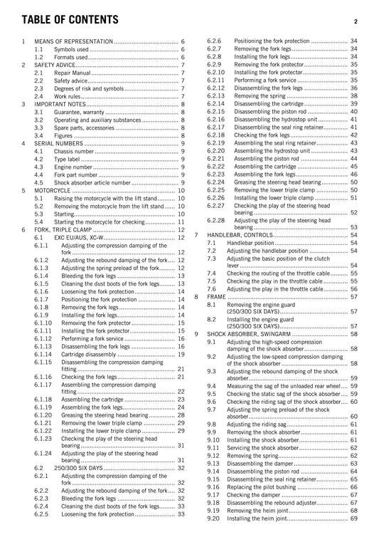 KTM 2014 - 250 300 Exc Six Days Xc-w - Service Workshop Repair Manual