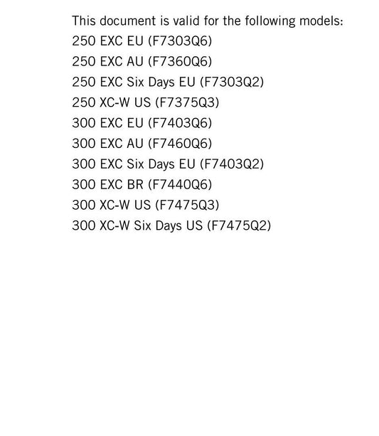 KTM 2017 - 250 300 EXC XC-W Six Days - Service Workshop Repair Manual
