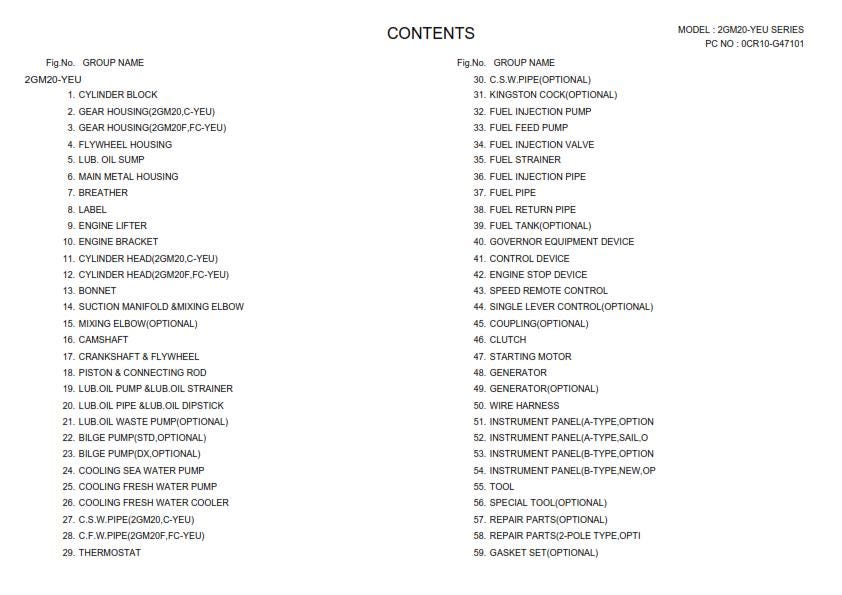 Yanmar Diesel Engine 2GM20-yeu 2GM20C-YEU 2GM20F-YEU 2GM20FC-YEU Parts Manual