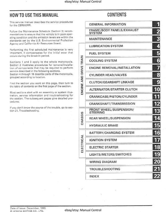 Honda CBR900RR - 1996 1997 1998 - Workshop Service Repair Manual
