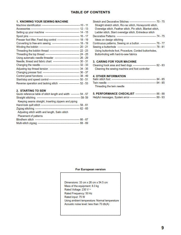 Singer 1+ Plus - betjeningsvejledning instruktionsbok bruksanvisning käyttöohje instruction manual
