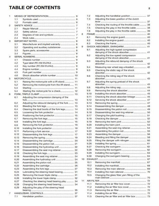Husqvarna 2014 - Fe 250 EU AU US - Service Workshop Repair Manual