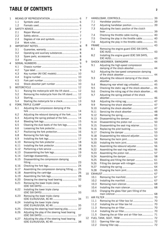 KTM 2012 - 450 500 Exc Six Days Xc-w - Workshop Service Repair Manual