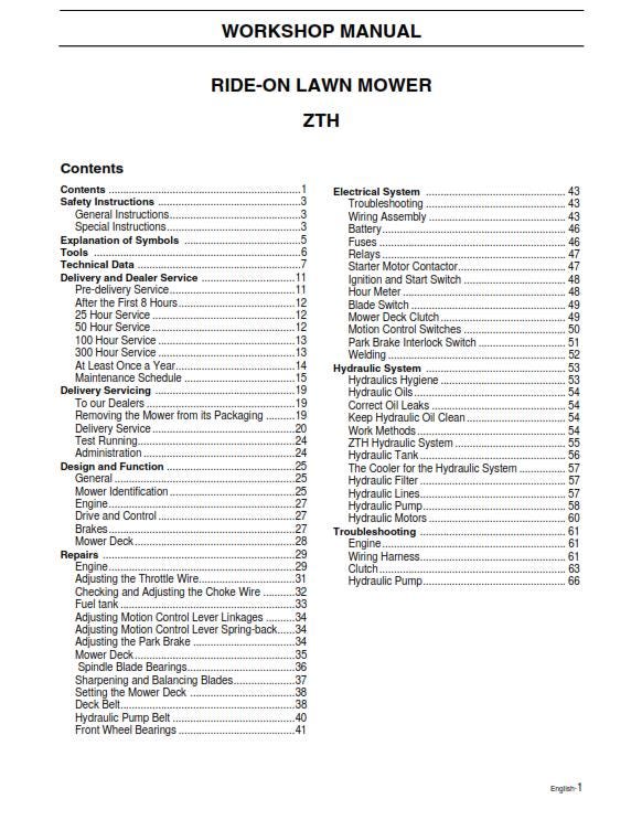 Husqvarna Mower ZTH5223 ZTH6125 - Workshop Service Repair Manual