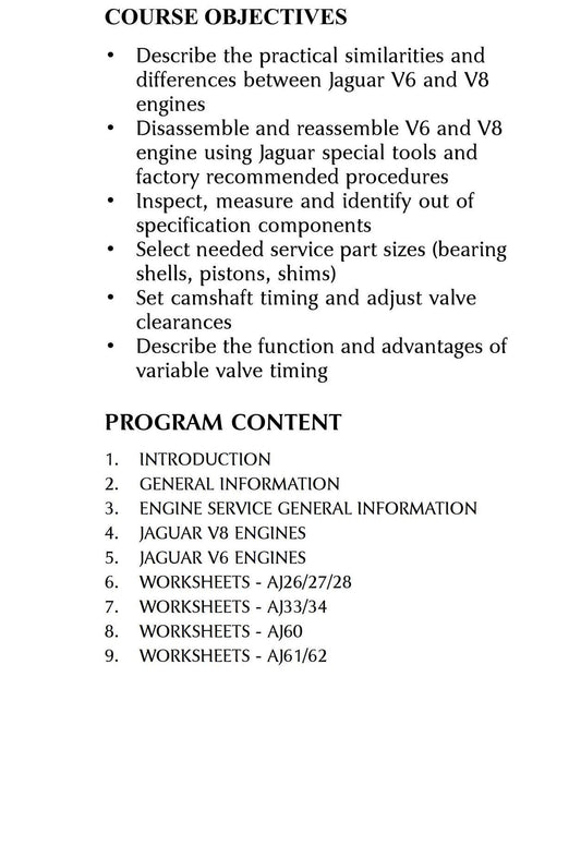 Jaguar Aj V6 V8 Engine - Service Repair Workshop Manual - 2003 Edition