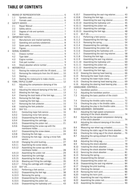 KTM 2015 - 250 SX-F XC-F - Service Workshop Repair Manual
