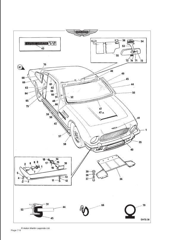 Aston Martin V8 Saloon Carburetor Model - Parts Manual - from V8/11001