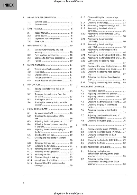 PDF - KTM 2020 - 250 Sx-f Xc-f Prado - Service Workshop Repair Manual