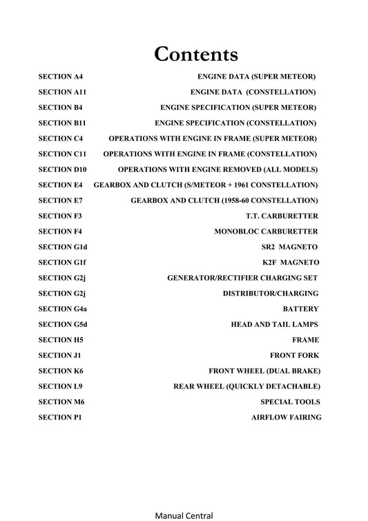 1956 to 1963 Royal Enfield Constellation 1958 on, Super Meteor 1956 on Workshop Service Repair Manual