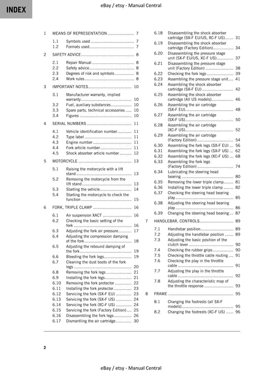 KTM 2021 - 450 Xc-f Sx-f Factory Edition - Service Workshop Repair Manual