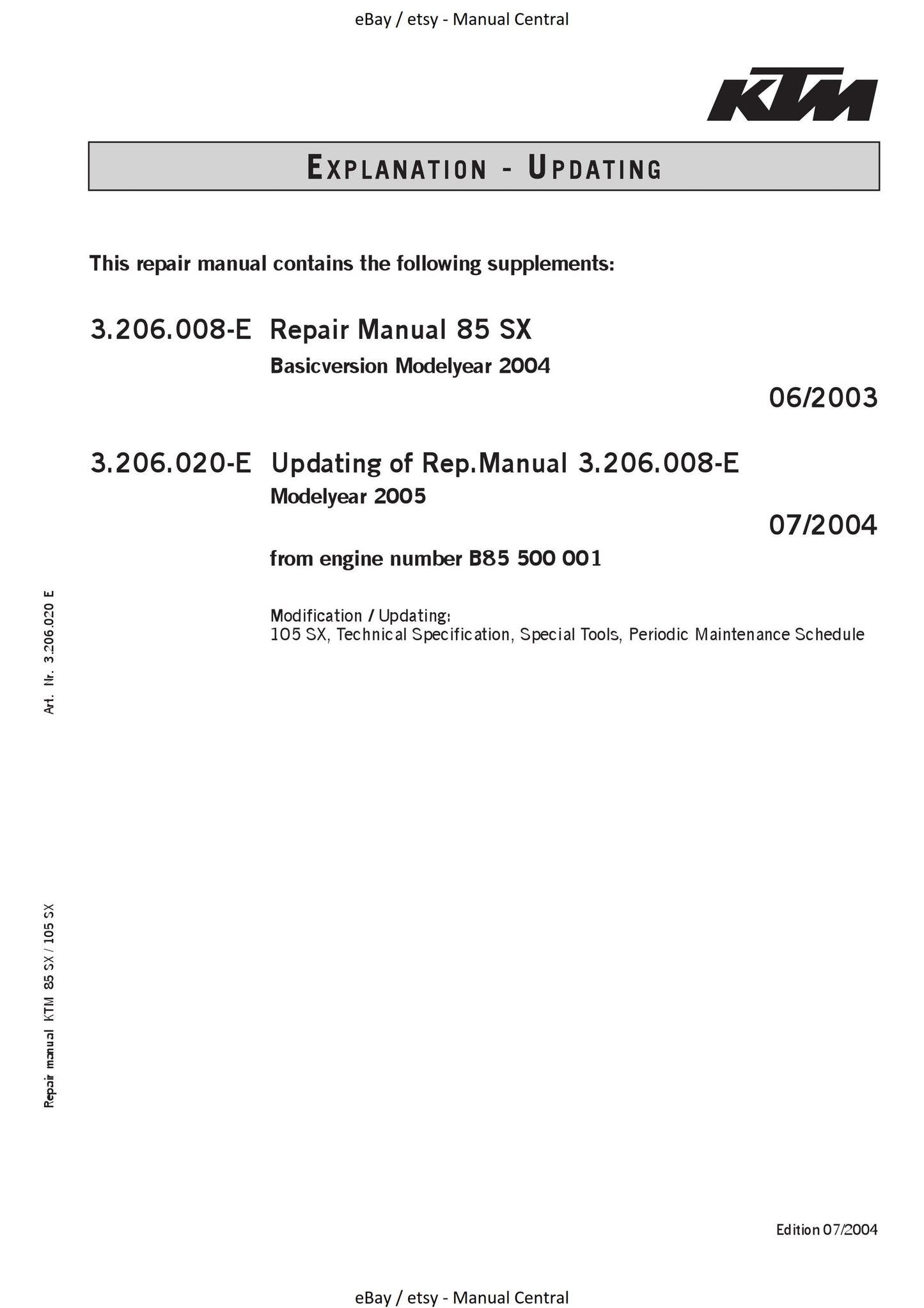 KTM 2004 to 2005 - 85 105 SX - Engine Service Workshop Repair Manual